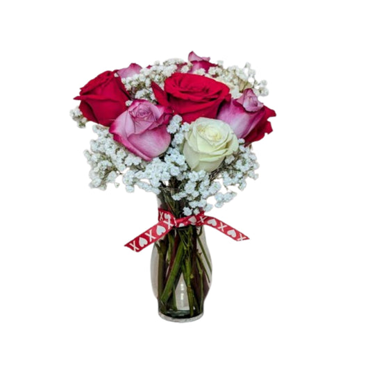 Dozen Roses in Glass Vase